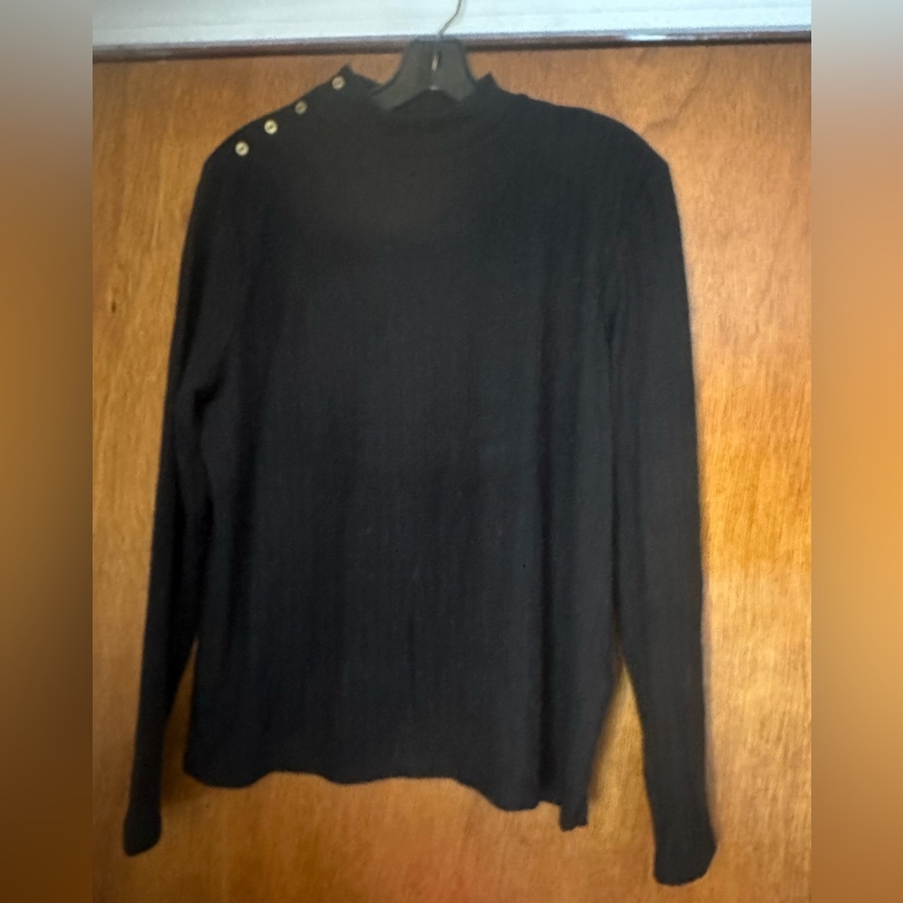 ESMARA Black, Button Shoulder, Knit Pullover Sweater Top Long Sleeve Sz L Womans